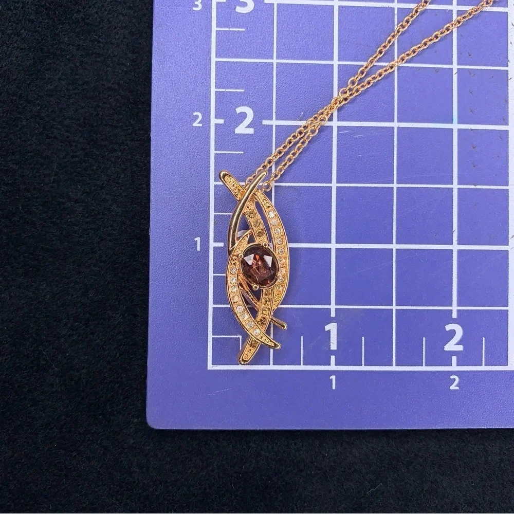 Vintage Avon Rose Gold Pendant Necklace Burgundy Purple Center Stone 19” Length